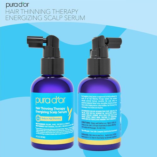 PURA D'OR Hair Thinning Therapy Serum - Energizing Scalp Treatment with Biotin & Copper Tripeptide | 4oz, All Hair Types