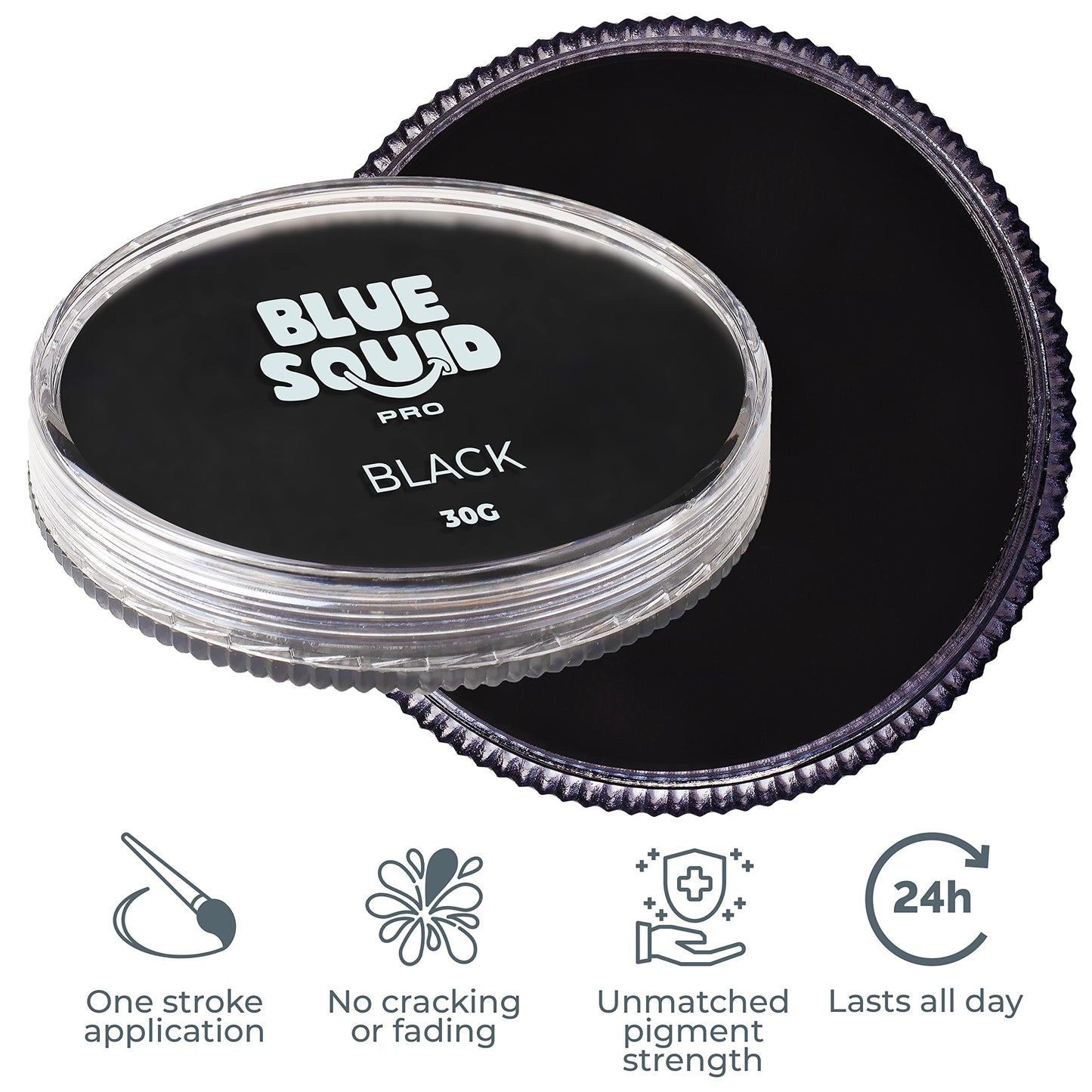 Blue Squid PRO Face Paint - Professional Water Based Single Cake Facepaint & Body Paints - SFX Makeup, Kids Adults Face Painting for Costume, Halloween, Cosplay - Classic Black 30g / 1oz