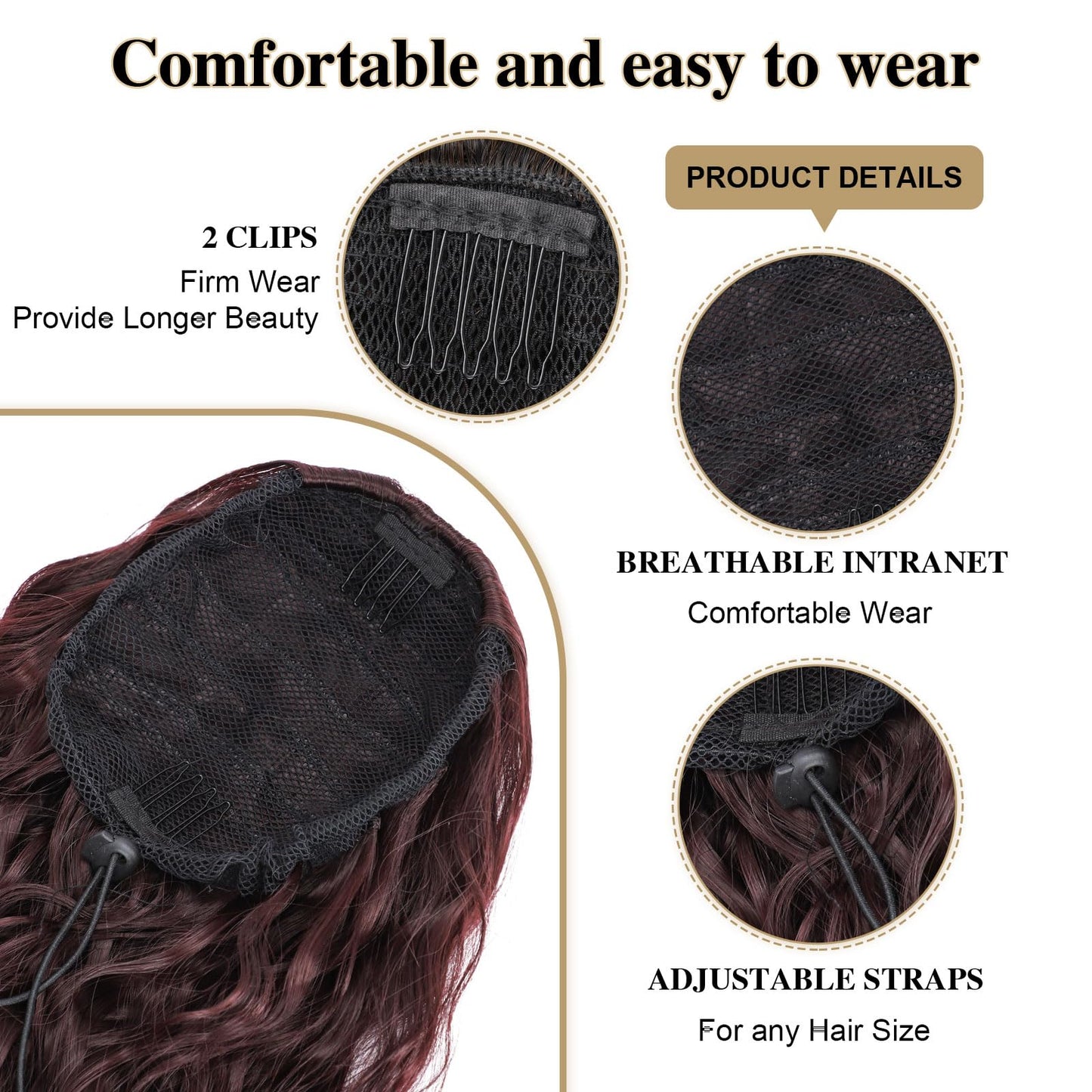 HANYUDIE Curly Ponytail Extension 24 Inch Drawstring Ponytail for Black Women Synthetic Ponytail for Daily Party Use 99J