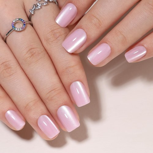 WAFOLOZE Pink Gel Press On Nails Square - Short Fake Nails With Glue, 16 Sizes, 32Pcs Reusable Soft Artificial Tips Kit