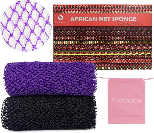 African Net Sponge | Authentic Exfoliating Body Scrub Net with Knots - Purple & Black Bath Sponge
