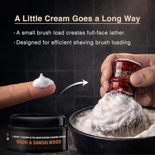 Pink Woolf Premium Shaving Cream for Men - Oudh & Sandalwood - Rich Lather for Smooth Shave - 3.5 oz