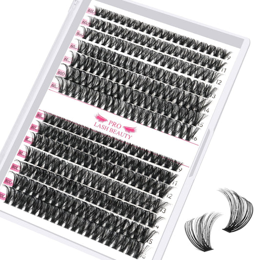 280 Pcs Individual Lashes 60D+80D Mixed 0.05 Lash Clusters 14 Rows that Look Like Eyelash Extensions DIY Lash Extension Self Application At Home (60+80-C-9-16mix)