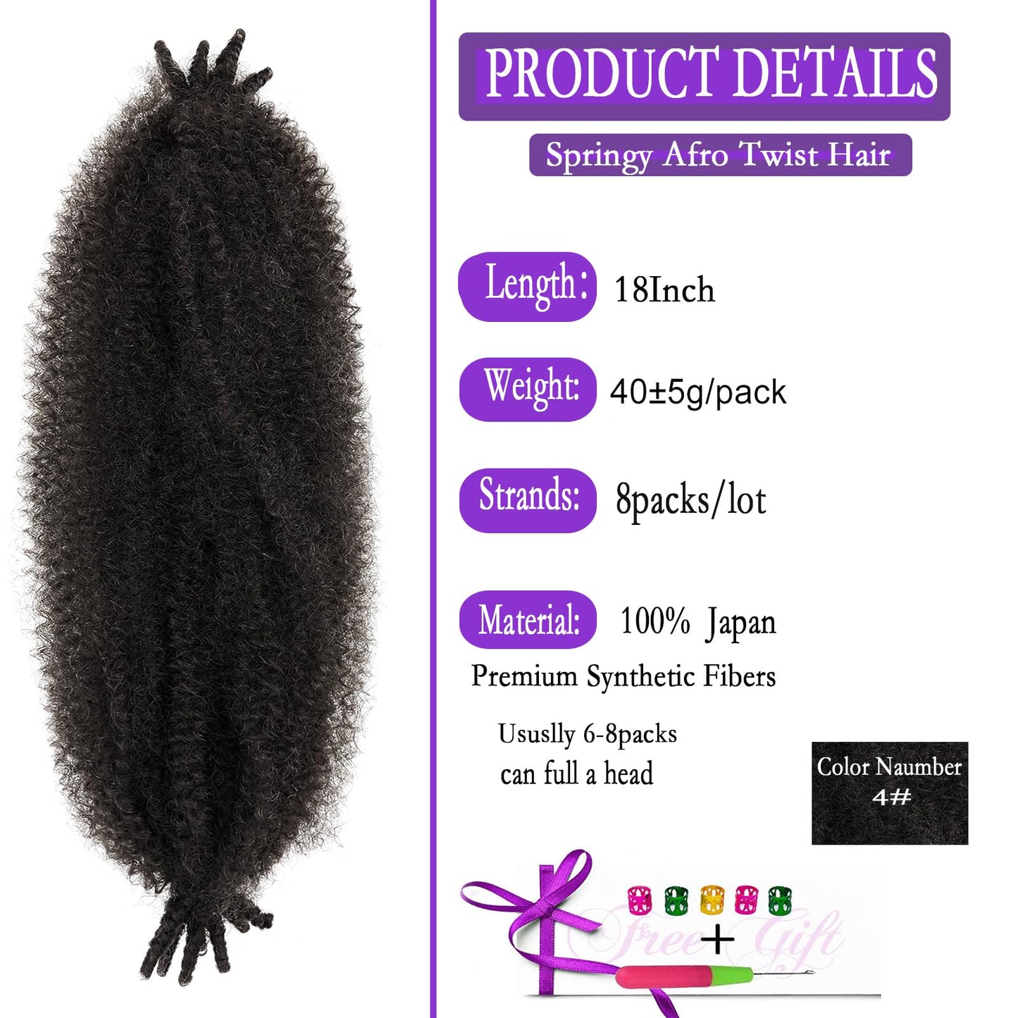 18 Inch Springy Afro Twist Hair Marley Twist Braiding Hair Pre-Separated Twisted Up springy Afro twist Hair for Soft Locs Cuban Twist Hair Color 4 Dark Brown Crochet Hair Extension for Black Women