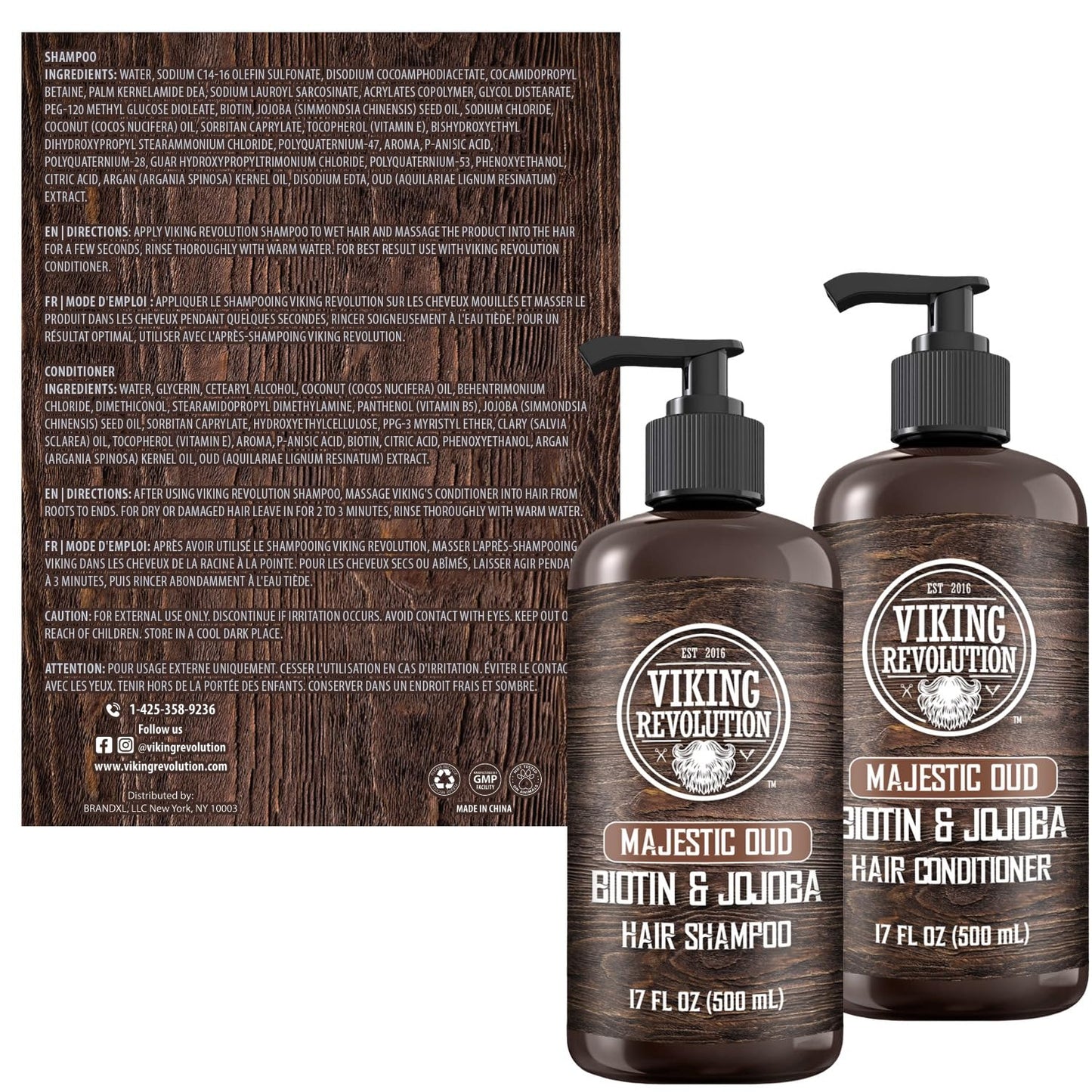 Viking Revolution Majestic Oud Men's Shampoo & Conditioner Set - Biotin & Jojoba Oil for Thinning Hair (17 oz)