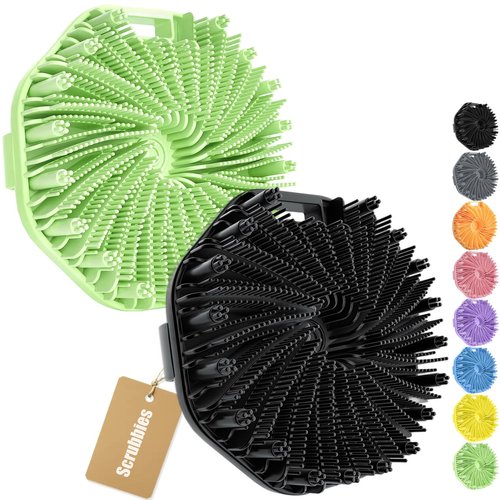 2PCS Scrubbies - Scrubbies The Sud Bud,Silicone Body Scrubber, Exfoliating Body Scrubber for Sensitive Skin, Scrubbies for Body, Silicone Body Brush for Showering, Charcoal (Black + Green)