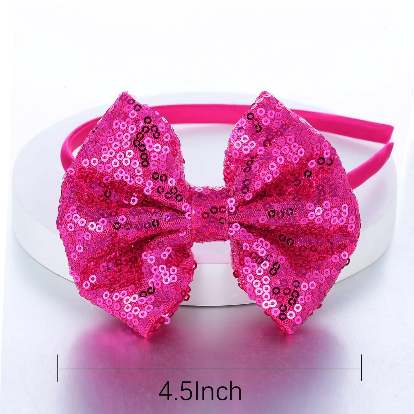 Kiszu Sparkly Sequin Hair Bow Headbands Fashion Glitter Cute Boutique Ribbon Bows for Girls, Kids, and Women (Hot Pink)