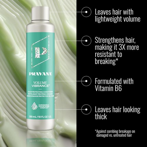 PRAVANA Volume Vibrance Conditioner - Lightweight Volume & Fullness for Fine Color-Treated Hair | Strengthens & Reduces Breakage | Vegan Formula