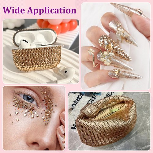 25000Pcs Resin Rhinestones for Crafting, Champagne 2-6mm Mixed Sizes Non Hotfix Flatback Gems with 1Pcs Glue, Bedazzling Crystal for DIY Craft Clothing Mugs Tumblers Shoes Fabric Decor Nail Art