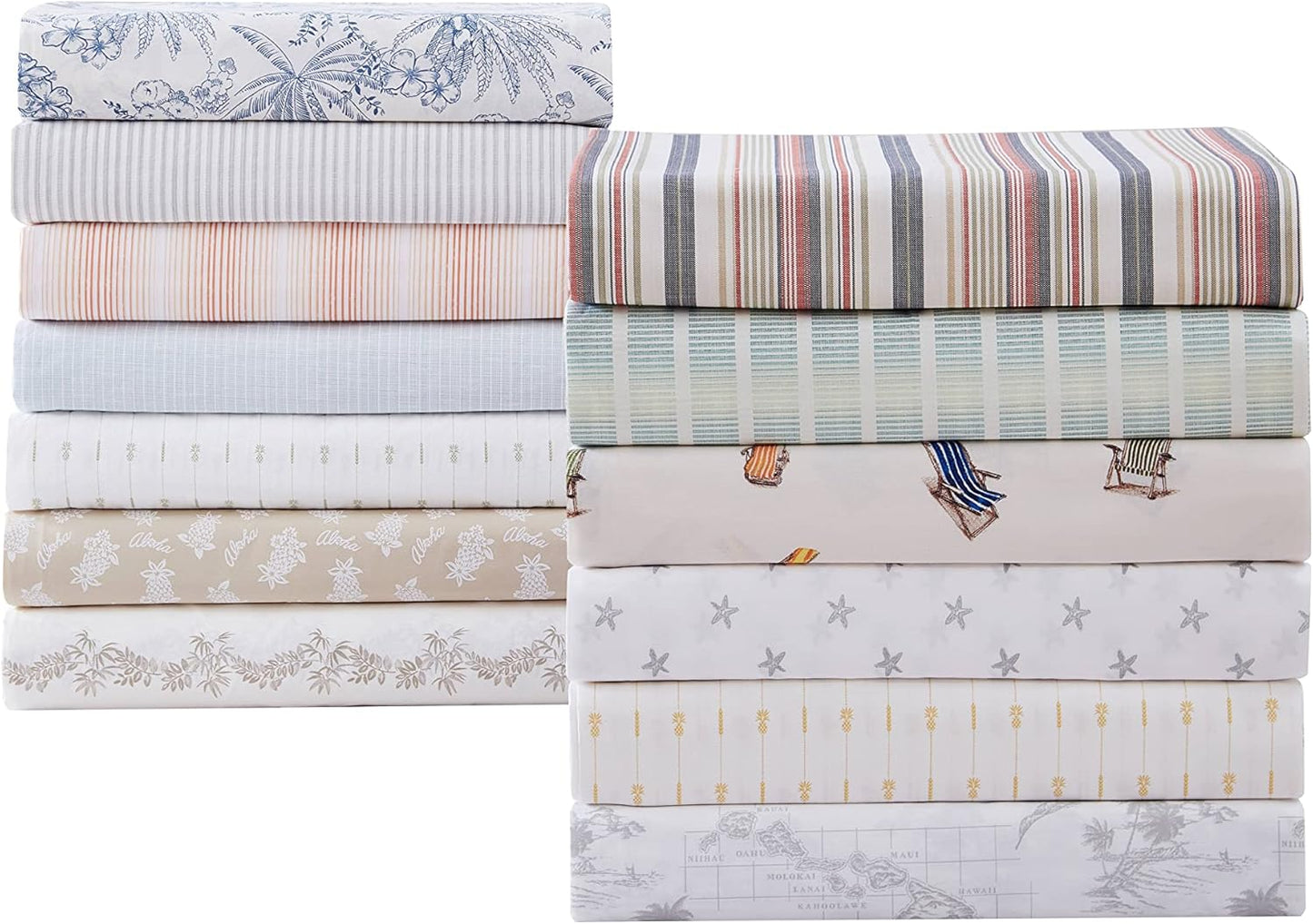 Tommy Bahama King Size Sheet Set - Crisp Cooling Cotton Percale with Matching Pillowcases & Fitted Sheet | Pen and Ink Palm Blue