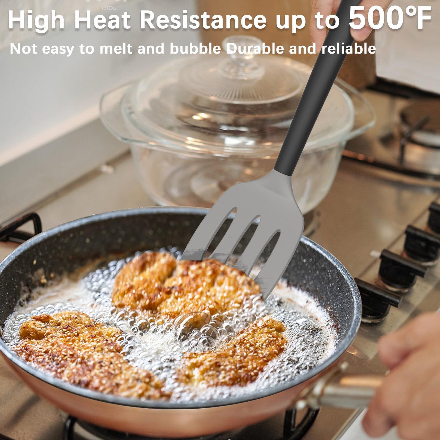 Coukre 2 Pack Silicone Spatula Set, High Heat Resistant, BPA Free Kitchen Spatula, Solid & Slotted Turner for Non-Stick Pans, Sautéing, and Flipping (2, AquaGreen)