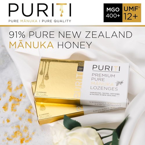PURITI Premium Manuka Honey Lozenges - High Potency Sugar-Free Cough Soothers | UMF Certified MGO 400+ (16 Pack)