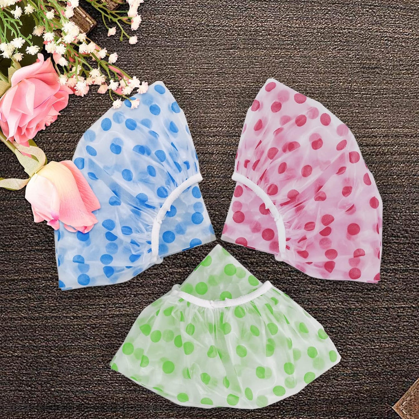 Skiennix Shower Caps - Reusable Waterproof Elastic Caps for Women | 3-Pack in Red, Green, Blue