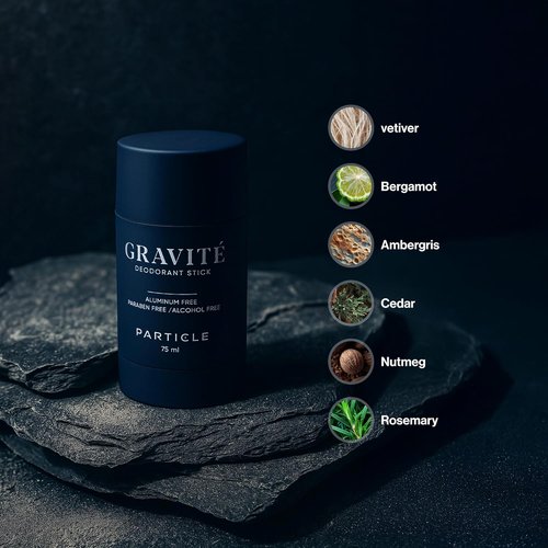 Gravité Deodorant for Men - Aluminum & Paraben Free, Fresh Bergamot & Vetiver Scent - 75ml Long-Lasting Formula