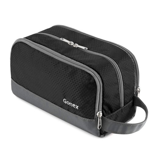 Gonex Travel Toiletry Bag - Durable Nylon Shaving Organizer in Classic Black