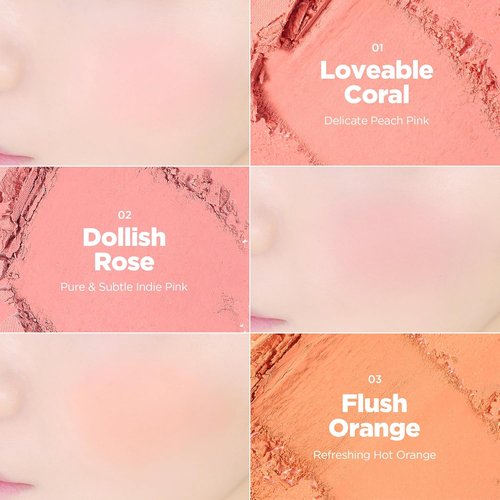 Lilybyred Luv Beam Cheek - Heart-Shaped Korean Powder Blush, Soft Matte Finish, 0.16 oz. (01 Loveable Coral)