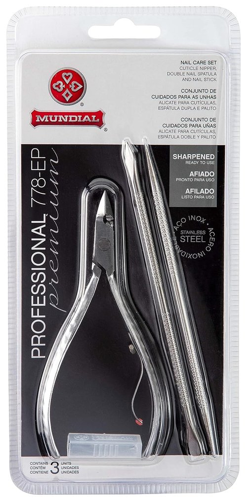 Mundial Nail Care 3-Piece Set | Professional Stainless Steel Cuticle Nippers & Manicure Tools