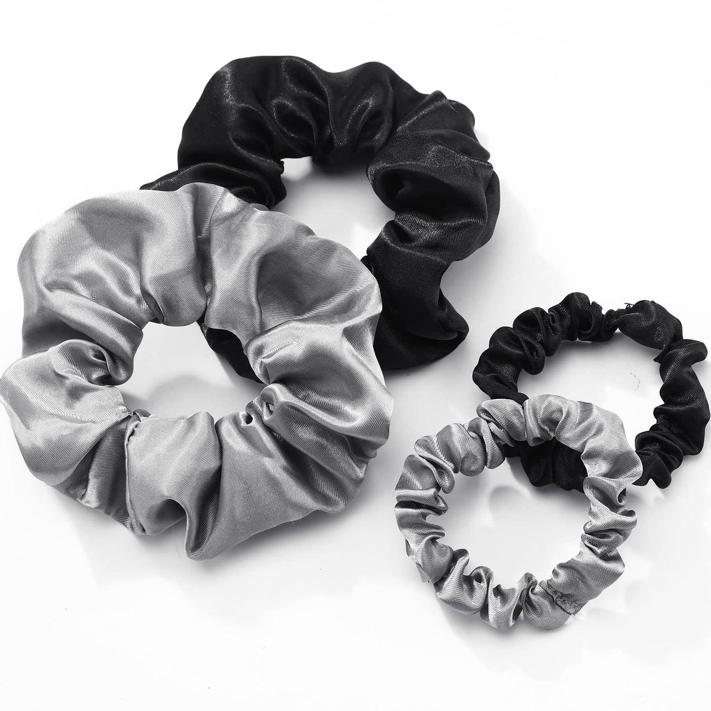 24 Pieces Satin Hair Scrunchies Silky Elastic Hair Bands Skinny Solid Hair Ties Ropes Ponytail Holder for Women Hair Accessories Decorations, 2 Sizes(Gray, Black)