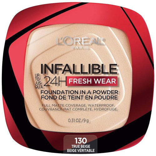 L'Oreal Paris Infallible Fresh Wear Powder Foundation - Waterproof, 24H Wear, True Beige, 0.31 oz.