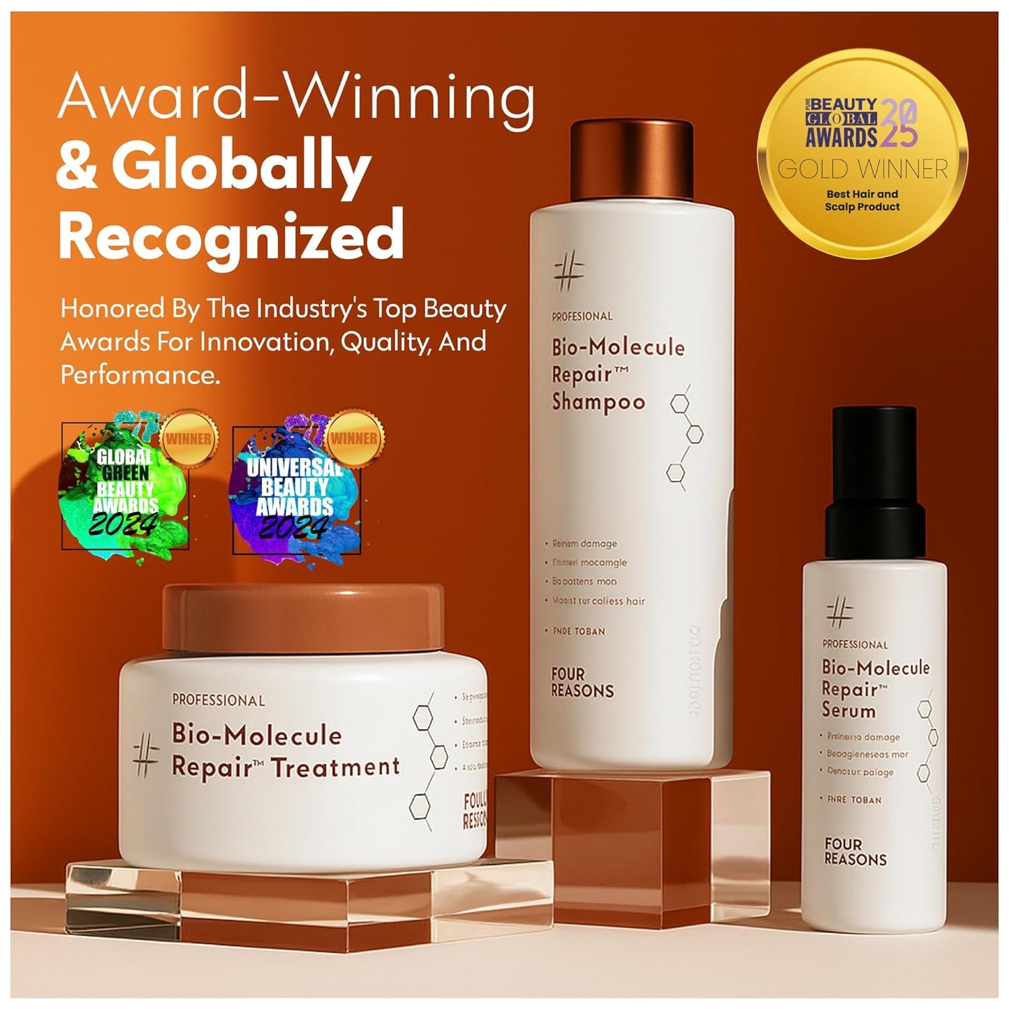 FOUR REASONS Bio-Molecule Bond Repair Shampoo - Moisturizing & Strengthening for Color Treated Hair | 10.1 Fl Oz