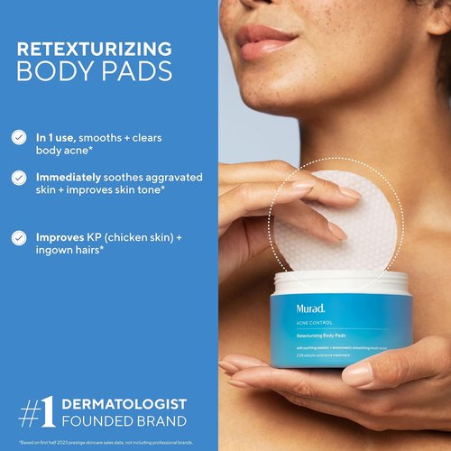 Murad Retexturizing Body Pads - Acne-Fighting Exfoliating Pads with Azelaic, Salicylic & Glycolic Acid | 45 Pads for Smooth Skin