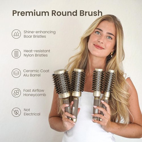 AIMIKE Round Brush for Blow Out, Small Round Hair Brush Nano Thermal Ceramic & Ionic Tech, for Blow Drying & Styling, Curling and Shine - 2.4 inch Barrel w/Boar Bristles
