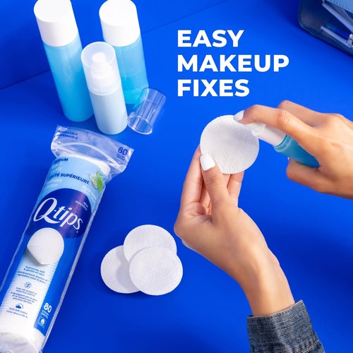 Q-Tips Premium Cotton Rounds - Soft Lint-Free Makeup Remover Pads | 100% Cotton, 80 Count, 6 Pack