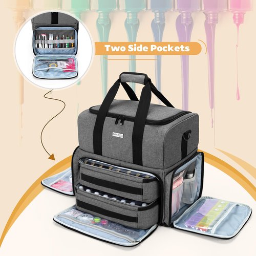 BAFASO Nail Polish Organizer Holds 80 Bottles (15ml - 0.5 fl.oz) and a UV Nail Lamp, Nail Polish Case with 2 Removable Pouches and Manicure Tools Storage Sections (Patented), Gray