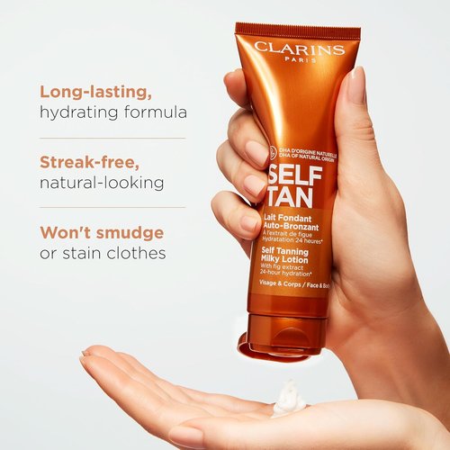 Clarins Self Tanning Milky Lotion - Natural, Streak-Free Tanner for Face & Body | 24-Hour Hydration & Sun-Kissed Glow