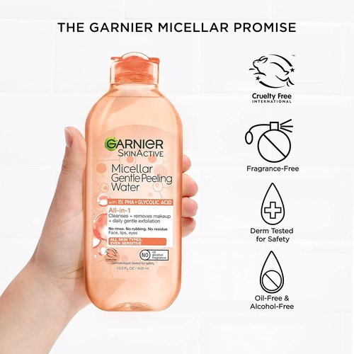 Garnier SkinActive Gentle Peeling Micellar Water - Exfoliating Facial Cleanser & Makeup Remover, 2 Pack