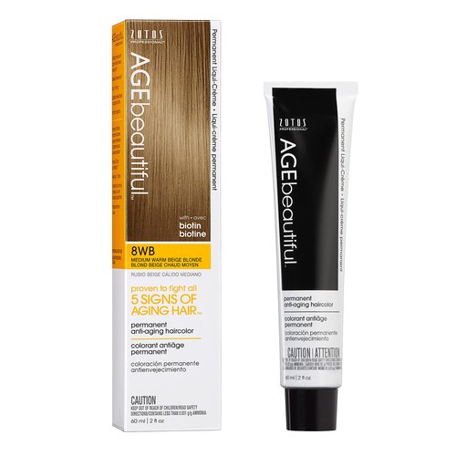AGE beautiful Permanent Hair Color Dye Liqui Creme | 100% Gray Coverage | Anti-Aging Haircolor | Biotin for Thicker, Fuller Hair | Professional Salon Coloring | 8WB Medium Warm Beige Blonde