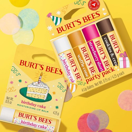 Burt's Bees Lip Balm Party Pack - Moisturizing Natural Lip Treatment | 4 Tint-Free Flavors, 0.15 oz Each