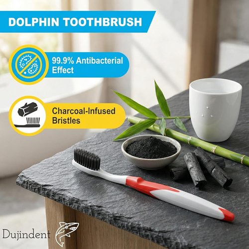 Dolphin Charcoal Infused Toothbrush - Extra Soft Ultra Fine Tapered Bristles for Sensitive Gums | Black