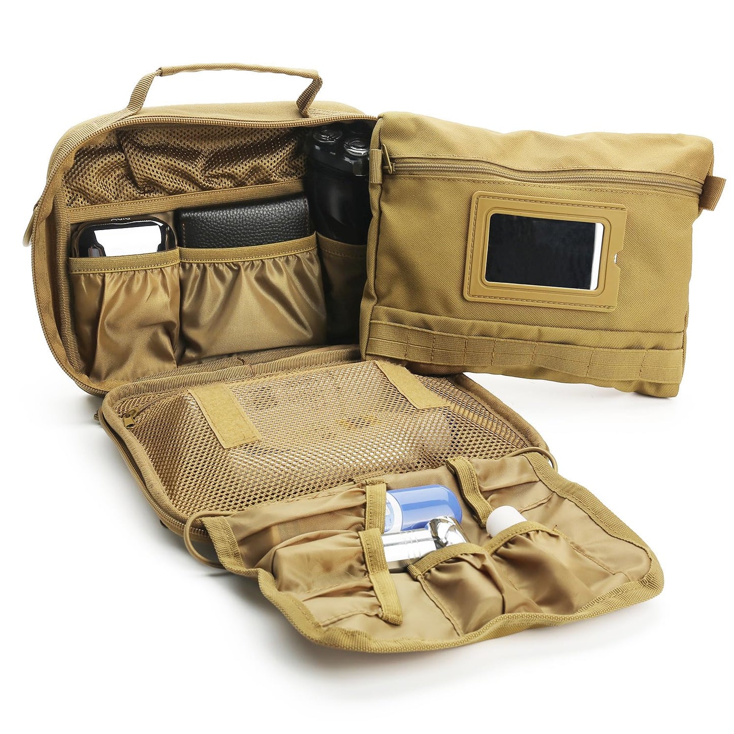 SMONT Toiletry Bag for Men Travel, Hanging Dopp Kit Shaving Hygiene Bag for Traveling Bathroom Khaki