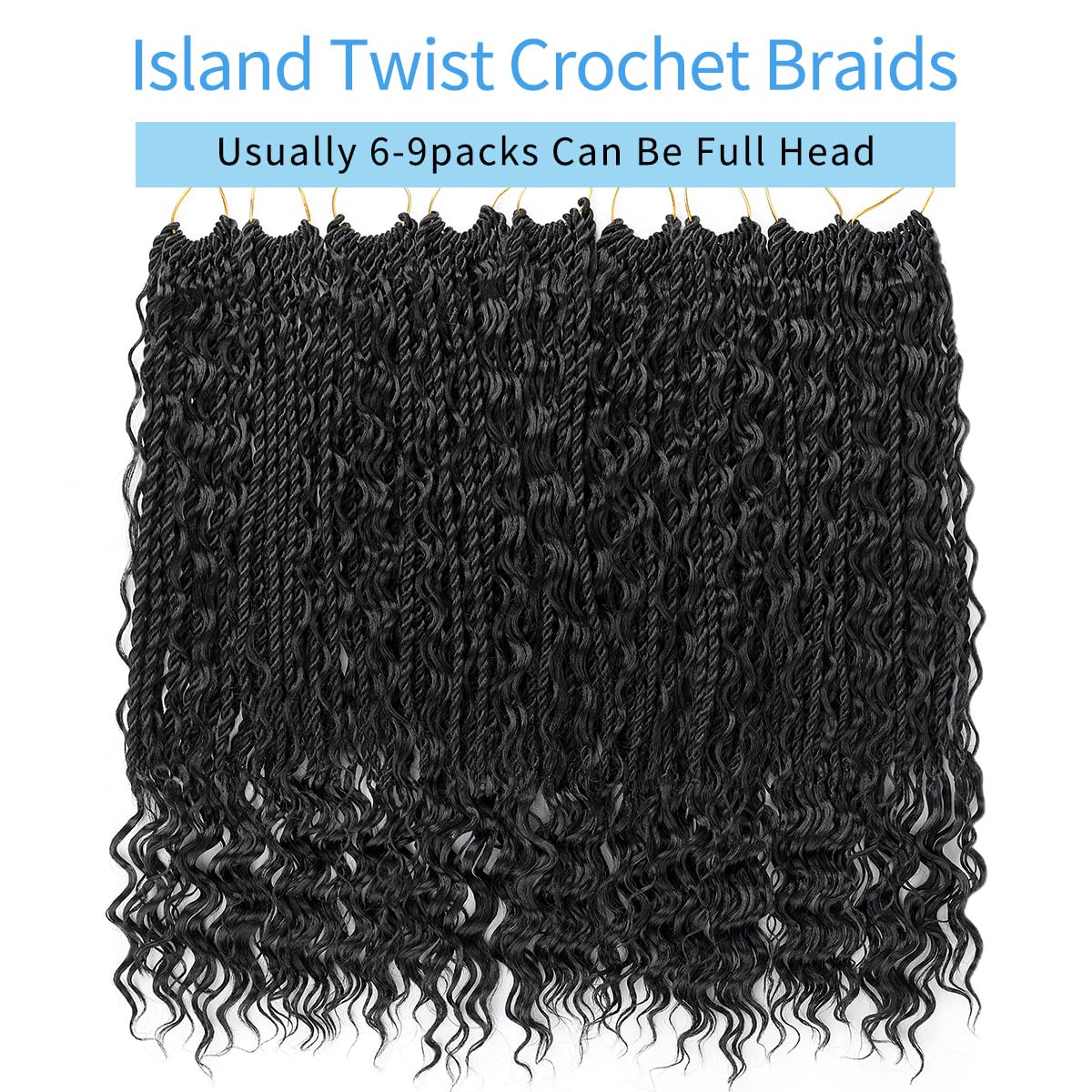 Senegalese Twist Crochet Hair with Curly Ends 18 Inch Natural Black Boho Island Twist Crochet Braids Boho Goddess Twist Crochet Hair for Black Women(9Packs, 1B)