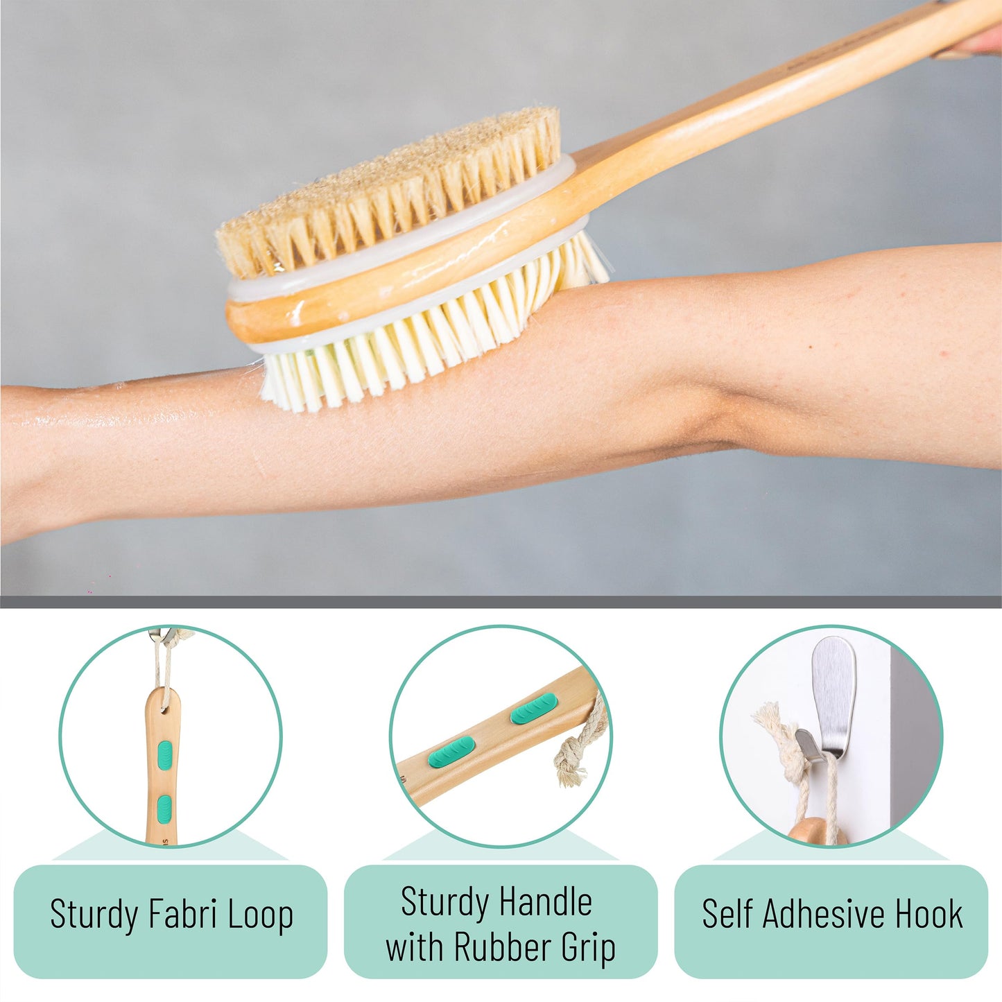 Slick- Shower Brush, Double Sided Shower Brush, Back Scrubber, Bath Brush, Back Brush, Back Brush Long Handle for Shower, Shower Brushes for Your Back, Bath Brush Long Handle for Shower