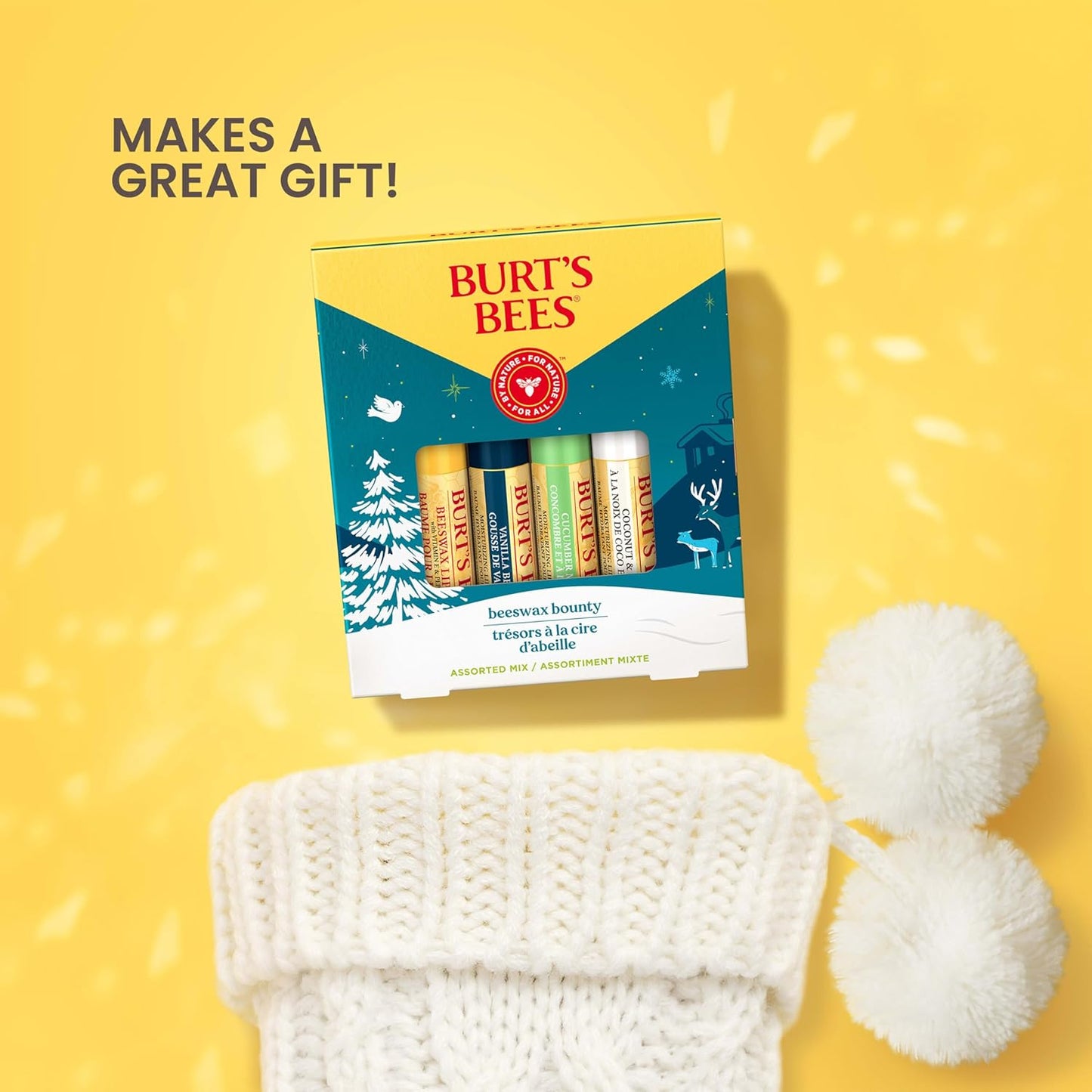 Burt's Bees Lip Balm Set - Assorted Classic Flavors: Beeswax, Vanilla, Cucumber Mint & Coconut Pear (Pack of 4)