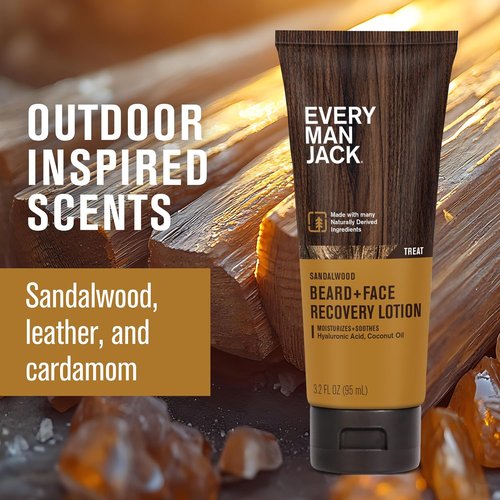 Every Man Jack Beard & Face Recovery Lotion - Moisturizes Dry Skin & Relieves Beard Itch | Light Sandalwood Scent - 3.2oz (2 Pack)