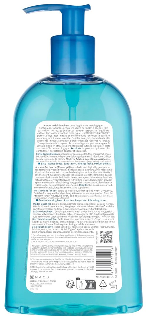 Bioderma Atoderm Hydrating Shower Gel - Moisturizing Face & Body Cleanser for Sensitive Skin