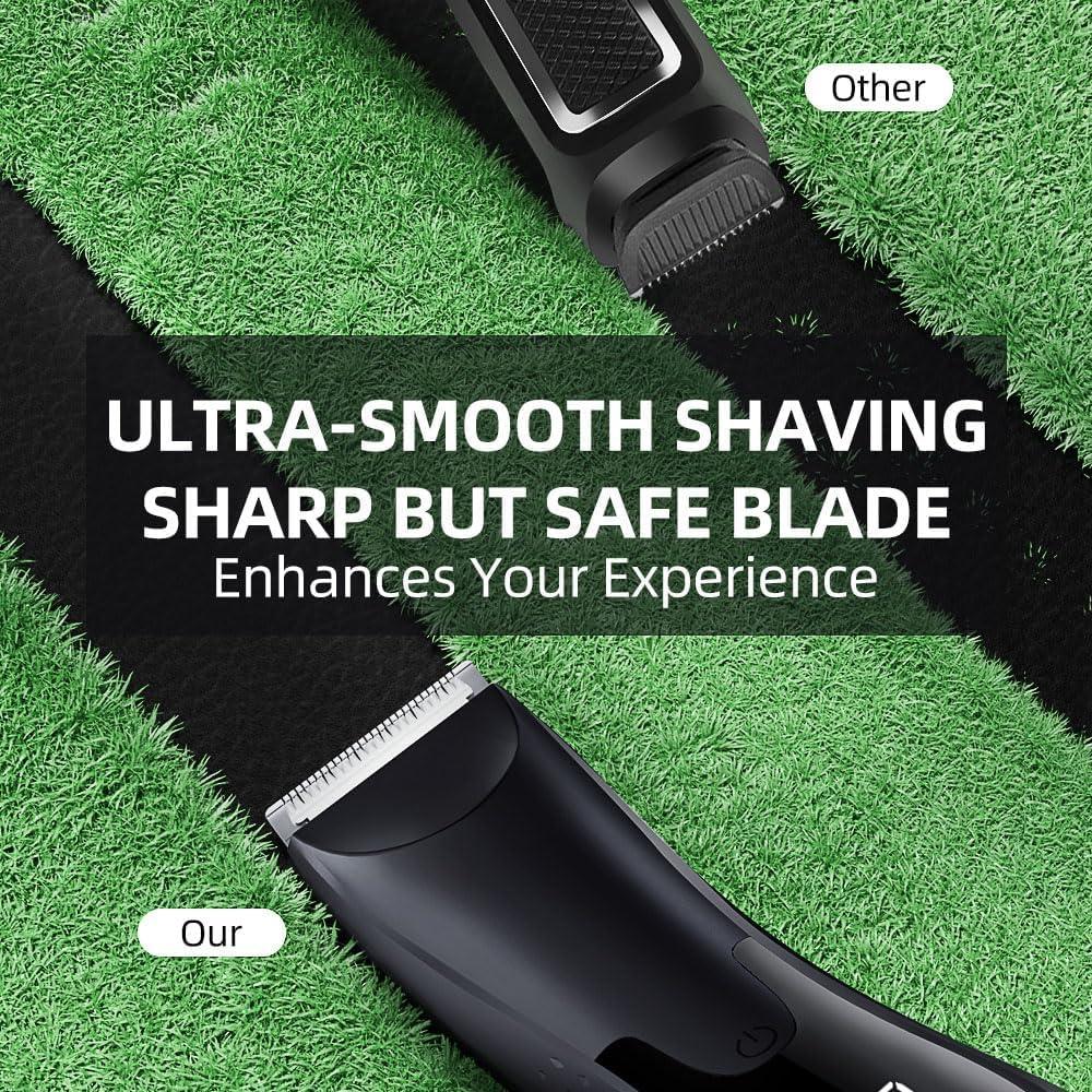 7d24hcare Groin Hair Trimmer - Electric Manscape Trimmer for Men, Waterproof Ball Trimmer for Pubic/Body/Groin Grooming with Ceramic Blade, LED Light, Charging Base