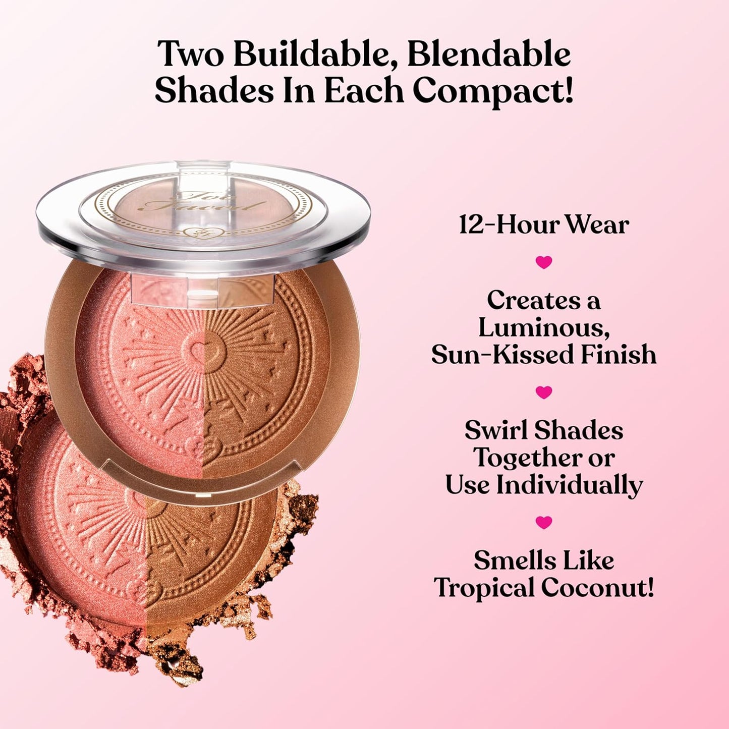 Too Faced Sun Bunny Blushing Bronzer - Dual-Shade Sheer Bronzer Blush with Pink Undertones for Natural Glow