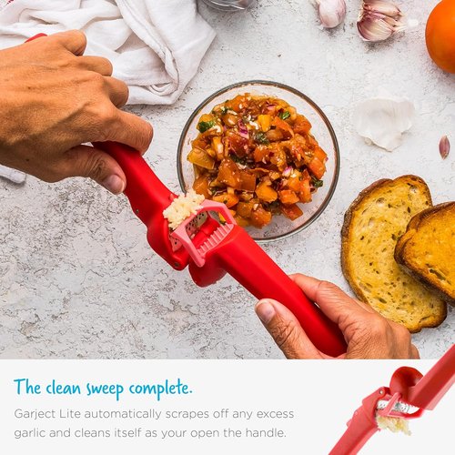 Dreamfarm Garject Lite Garlic Peeler & Press - 2-In-1 Mincer with Ejector, Red Nylon