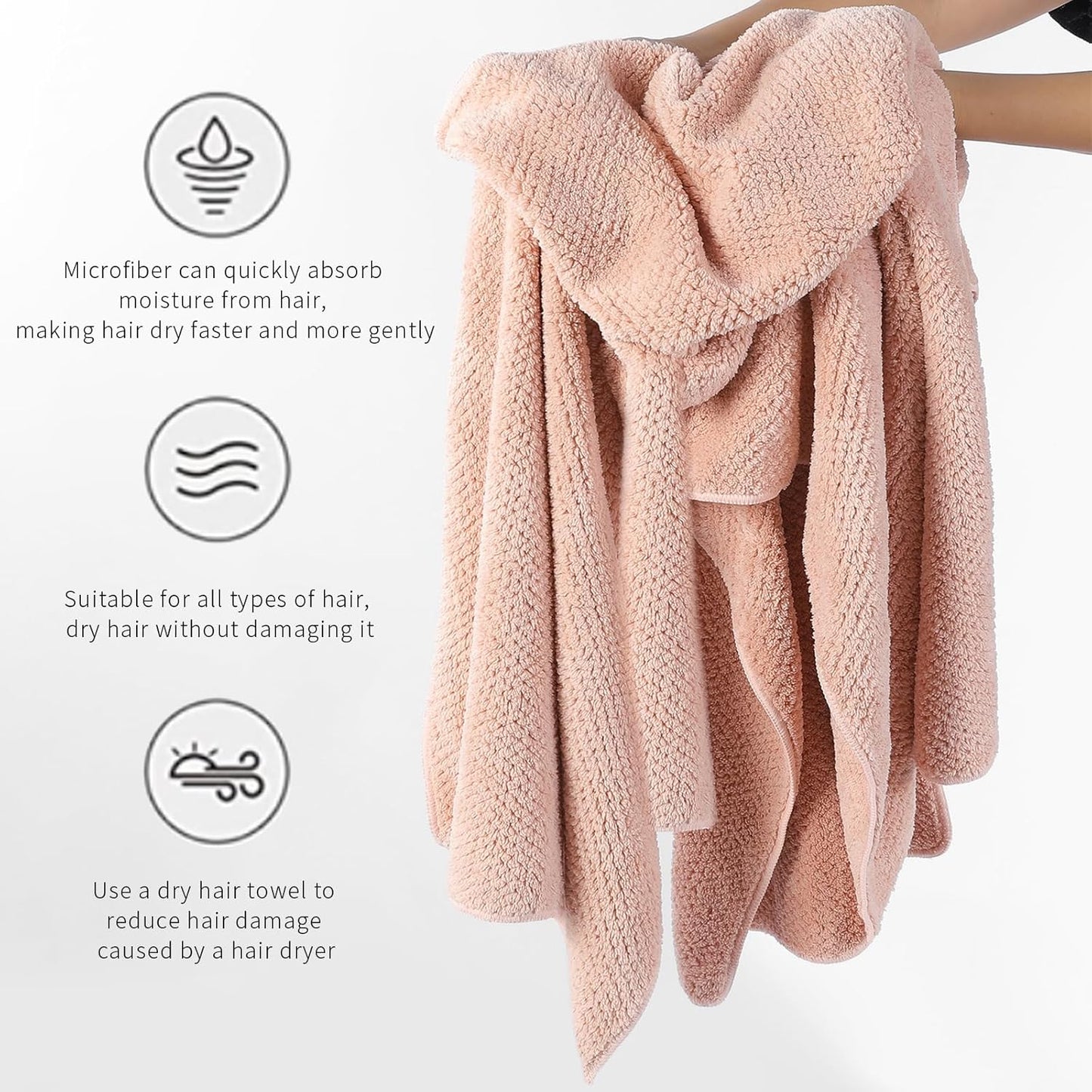 Skiennix Microfiber Hair Towel - Ultra Absorbent Quick Drying for All Hair Types | 20x40 Inch Lotus Root Pink (1pc)