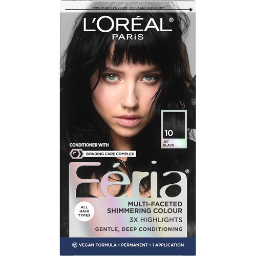L’Oreal Paris Feria Hair Color - High Intensity Permanent Dye for 3X Highlights | 10 Jet Black