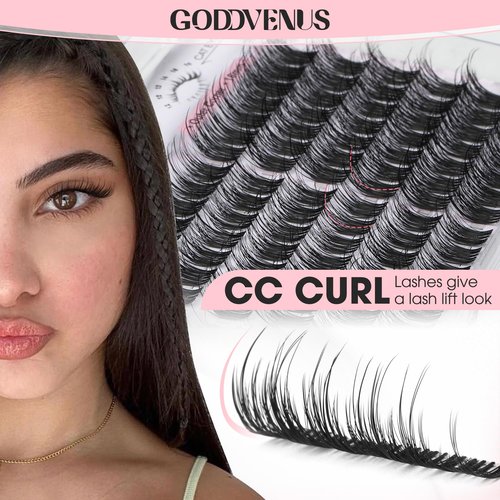 Goddvenus Wispy Natural Lash Clusters 12-14-16mm CC Curl DIY Cluster Eyelash Extensions for Clean Makeup, Individual False Eyelashes Cat Eye Lash Clusters