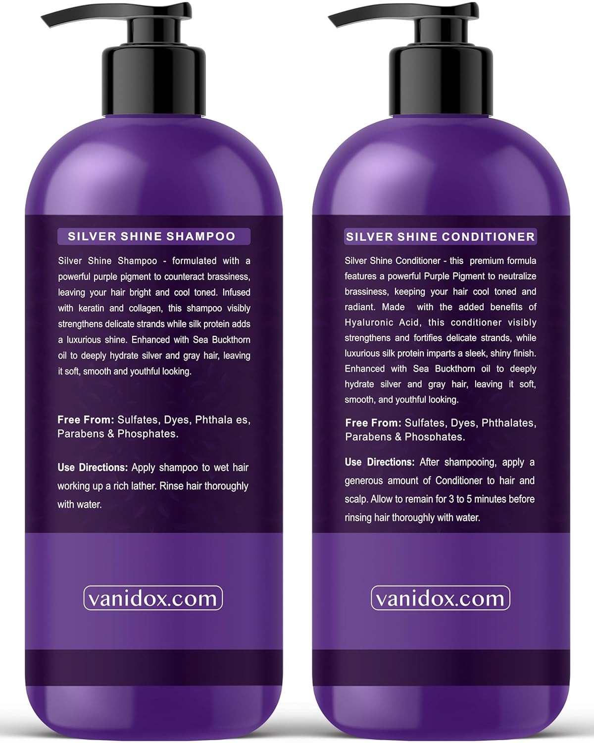 VANIDOX Purple Shampoo & Conditioner Set - Sulfate-Free, Moisturizing for Grey & Silver Hair | 16 fl oz Each