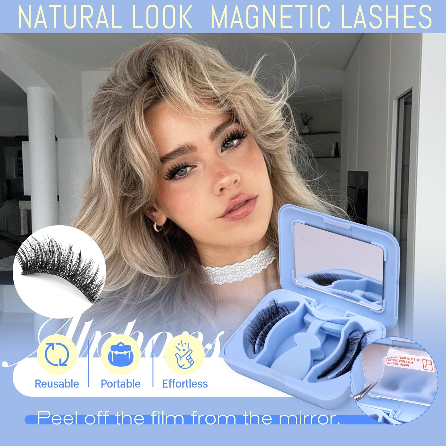 Fluffy Magnetic Eyelashes with Applicator 16mm Cat Eye Lashes Magnetic without Eyeliner 3.0 Upgrade Magnetic Lashes with Clamp Reusable Pestañas Magnéticas Naturales by ALPHONSE
