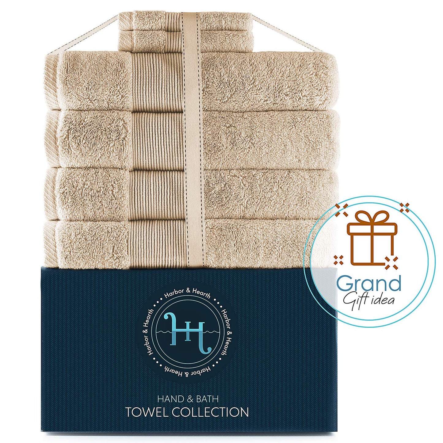 Hearth & Harbor Bath Towels for Bathroom - 100% Ring Spun Cotton Luxury Bathroom Towels - Ultra Soft & Highly Absorbent Bath Towels Set, 6 Piece Set (4 Bath Towels, 2 Washcloths) - Cream