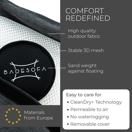 BADESOFA® Luxury Seat Cushion for Bath | Premium-Quality Materials | Comfortable & Quick-Drying | Washable Bath Pillow in Charcoal | Home Spa | Suitable for Bathtub, Steam Sauna & Hot Tub