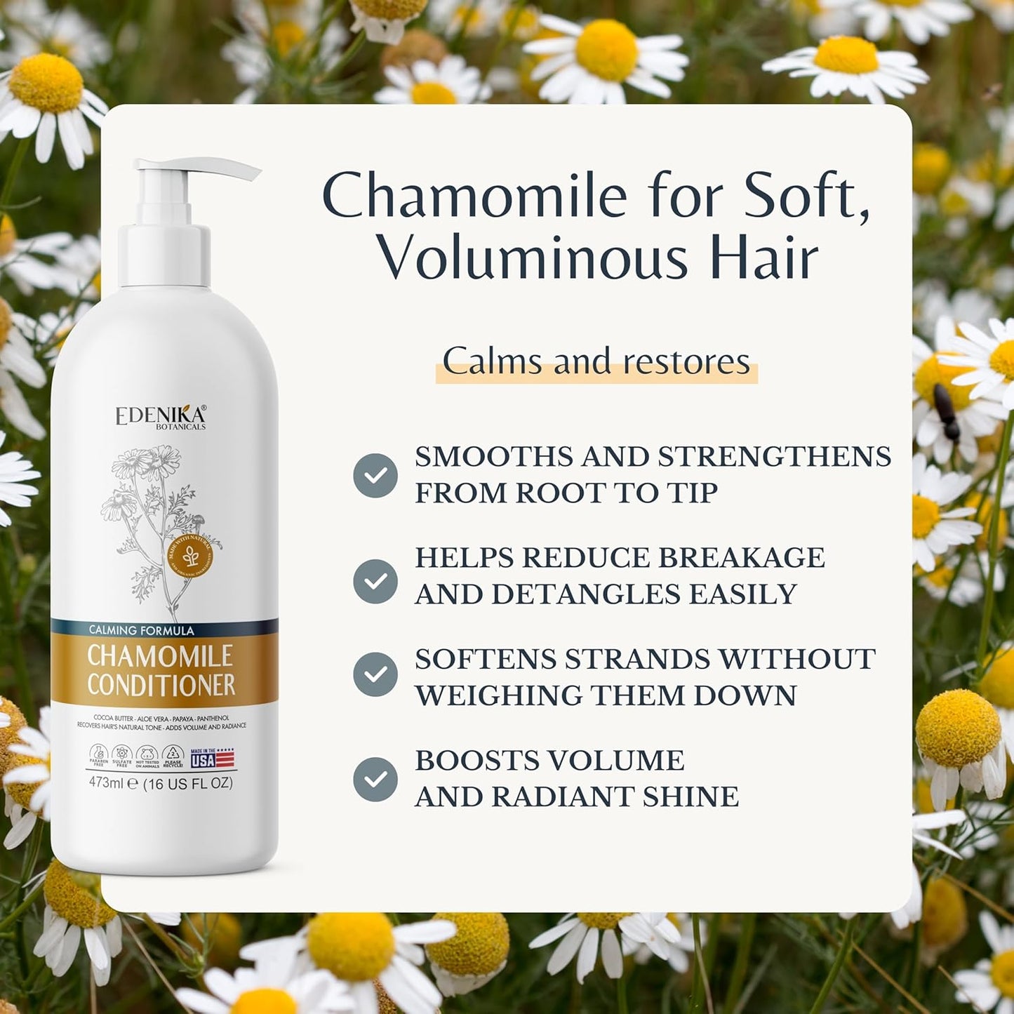 Edenika Botanicals Chamomile Conditioner - Calming & Volumizing Formula | 16 fl oz, Vegan & Sulfate-Free